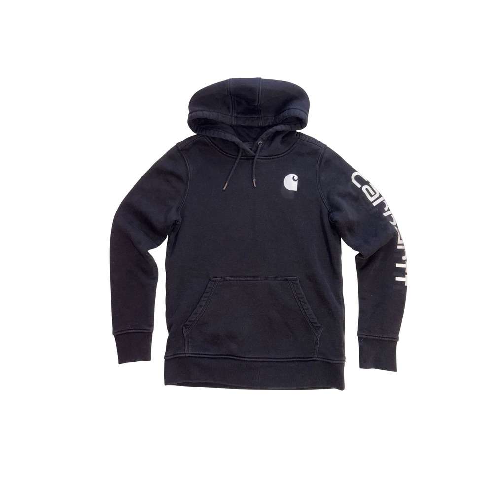 CARHARTT Logo Hoodie Kids S 4/6 Black Relaxed Fit Fleece‎ Sweatshirt 102791